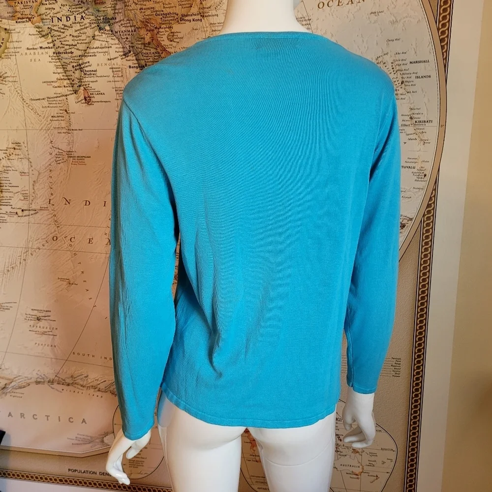 Bobby Phan silk teal lightweight long sleeve sweater martinis festive party XL - Picture 2 of 10